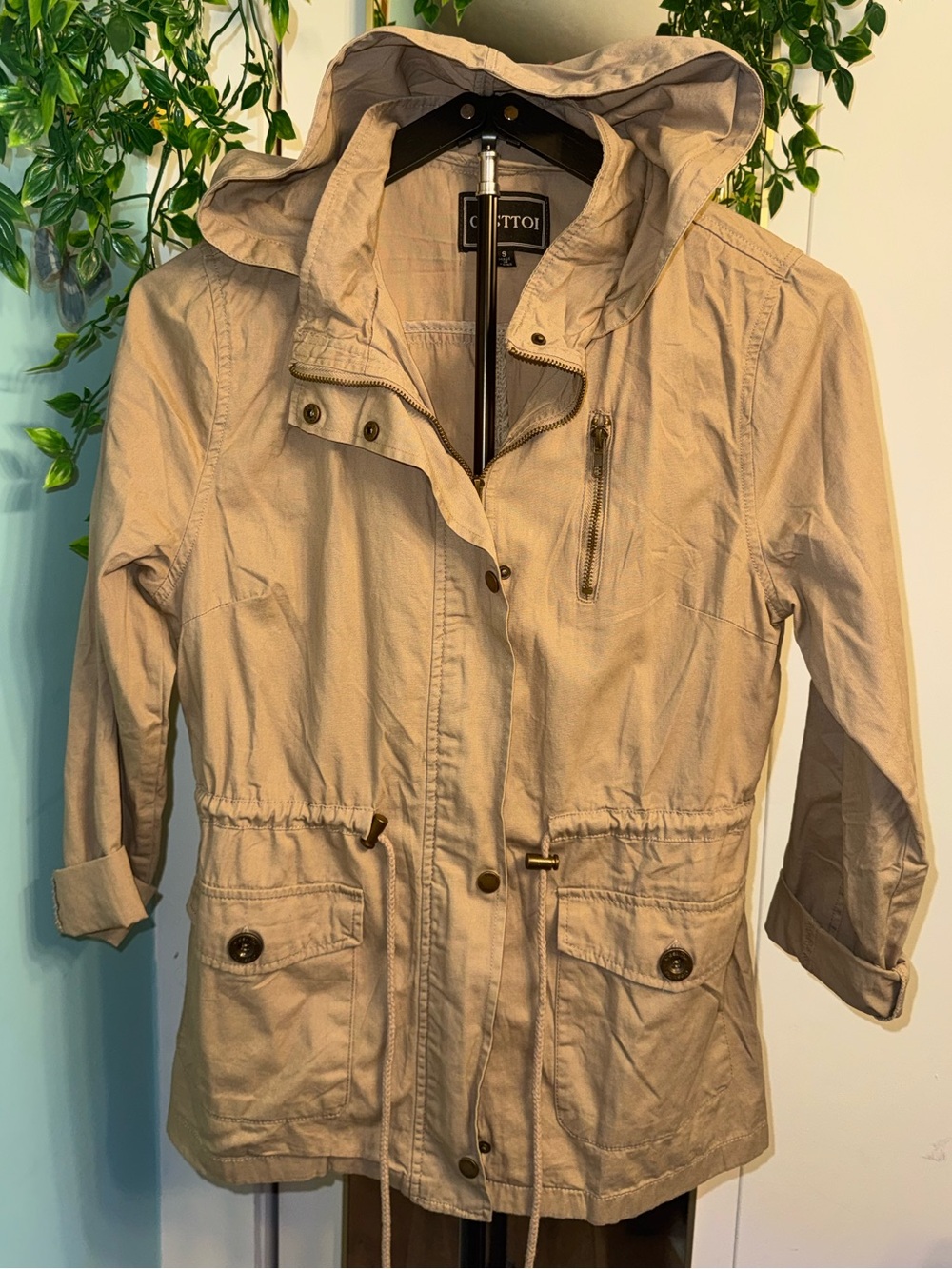 100% Cotton C’EST TOI Hooded Utility Layering Jacket — Size Small